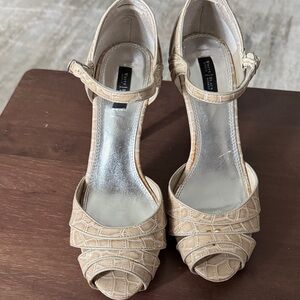 White House Black Market Beige Croc-Embossed Heels